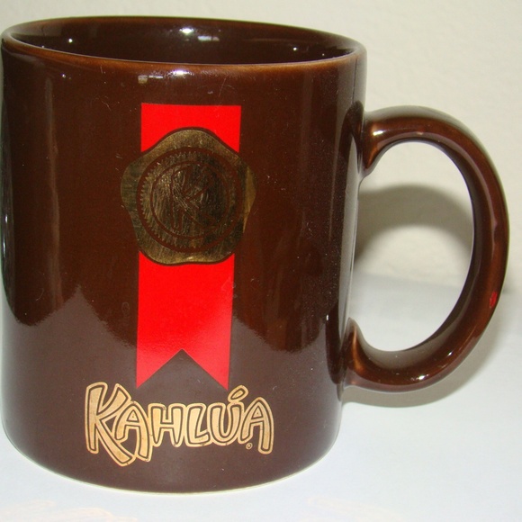 2 Kahlua Collectible Coffee Tea Mugs Set of 2 Chocolate Brown Gold & Red Logo - Picture 1 of 5